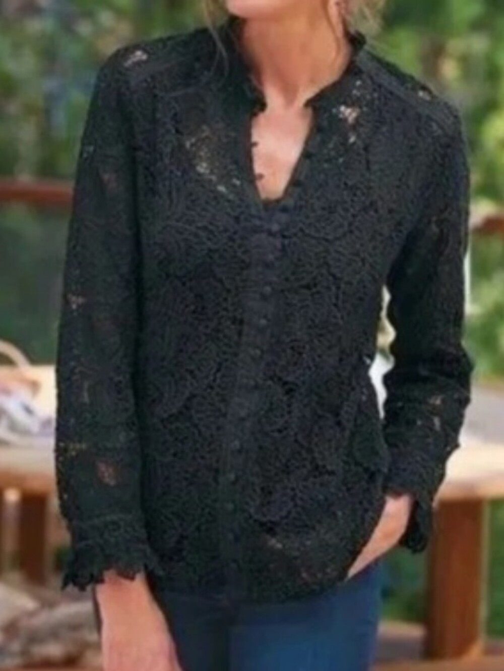 Soft Surroundings Black Lace Button Down Blouse Top - Size Medium NWOT